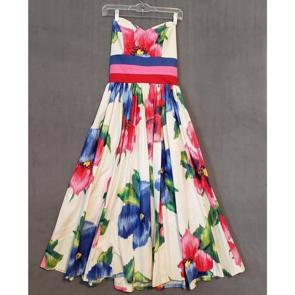 Vtg Sz 4 Leslie Lucks Maxi Floral Cotton Dress 80's Summer Vacation Brunch Beach